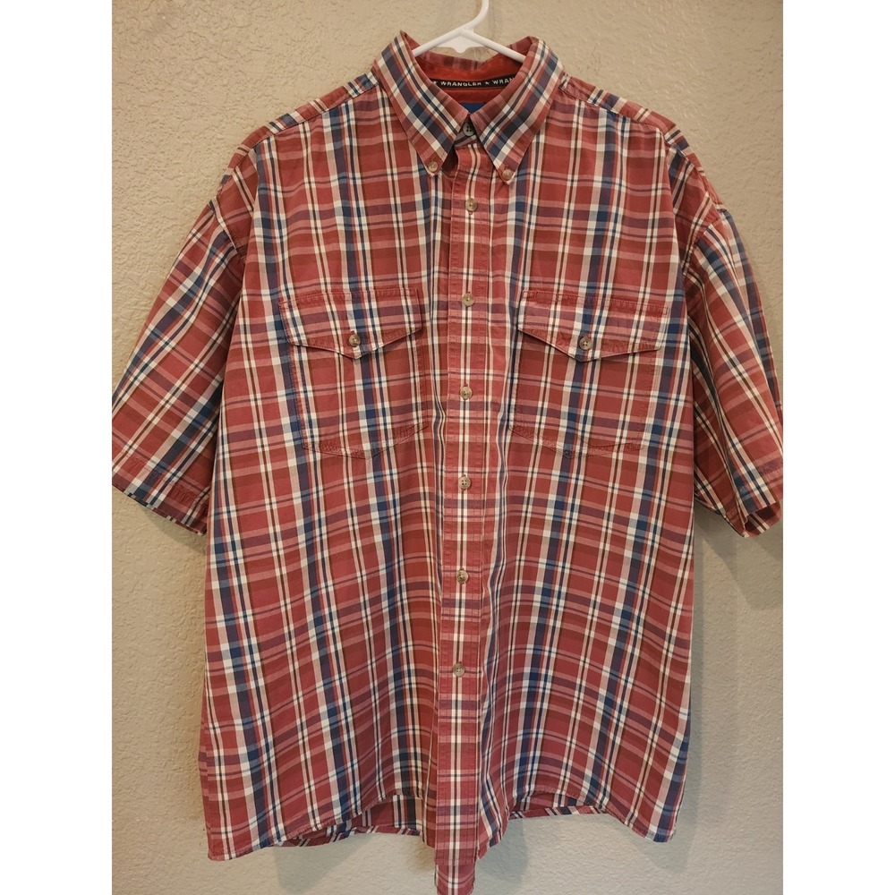 Wrangler Men's Shirt, Red Plaid, Size XL, Short Sleeve, Western Shirt